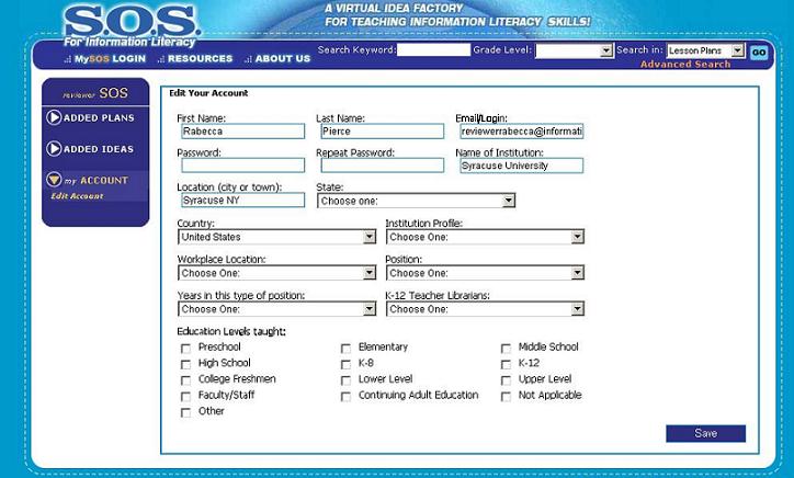 Account managment screen